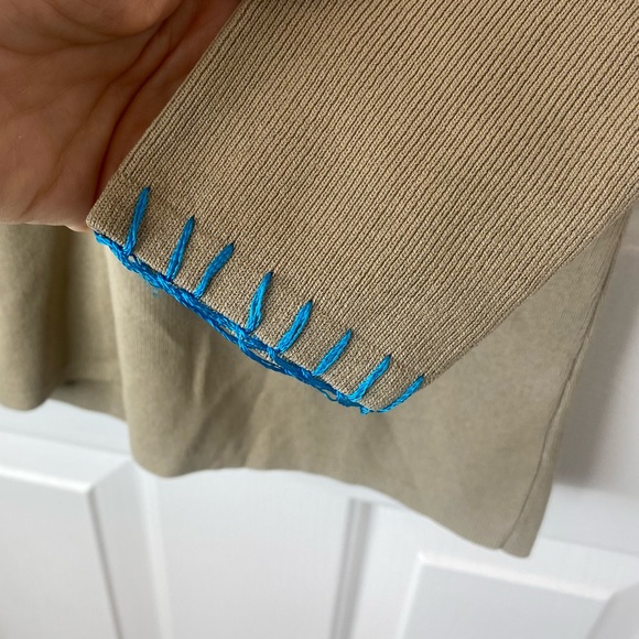 Erik Spencer Khaki Turquoise White Embroidery Sweater Top S - Picture 8 of 9